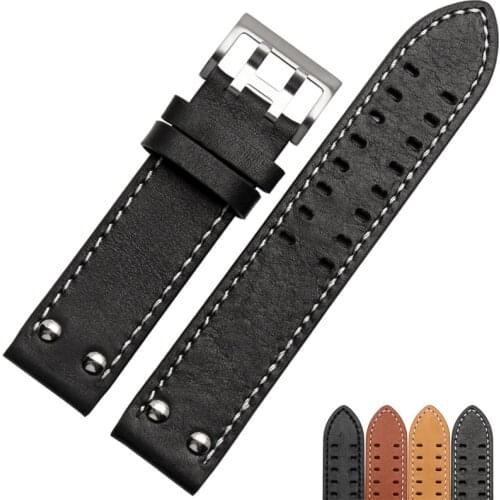 20mm22mm Double Row Hole Leather Straps for Hamilton Seiko Watch Band Rivet Mens Military Pilot Khaki Field Aviation Watch Belts