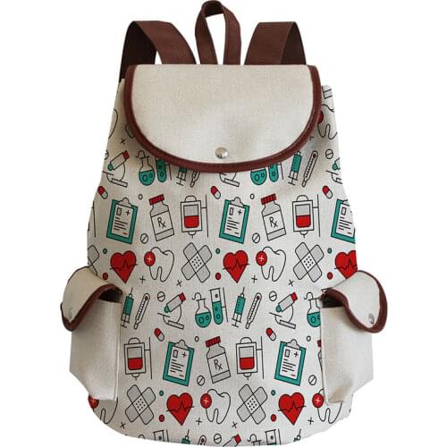 Cartoon Nurse Printed Backpack Girls School Bag For Teenager Drawstring Rucksack High Capacity Travel Women Book Bag Portable