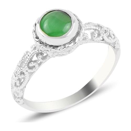 Silverlina Silver Green Cat Eye Engagement Ring