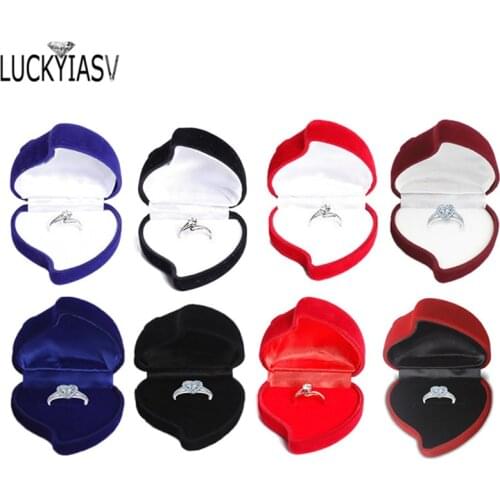 8 Color Heart Shape Velvet Ring Box Engagement Wedding Jewelry Boxes Rose Flower Design Gifts Holder for Lover Wholesale