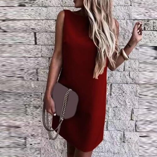 Boho Casual Ladies Dress Sleeveless O Neck Mini Dresses Summer Backless Elegant Solid Work Office Dress Overalls Lady Mujer