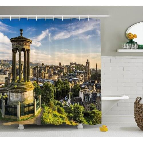 Cityscape Shower Curtain Edinburgh Town Aerial View of Historical Buildings Heritage Panorama Art Bath Curtains For Bathroom