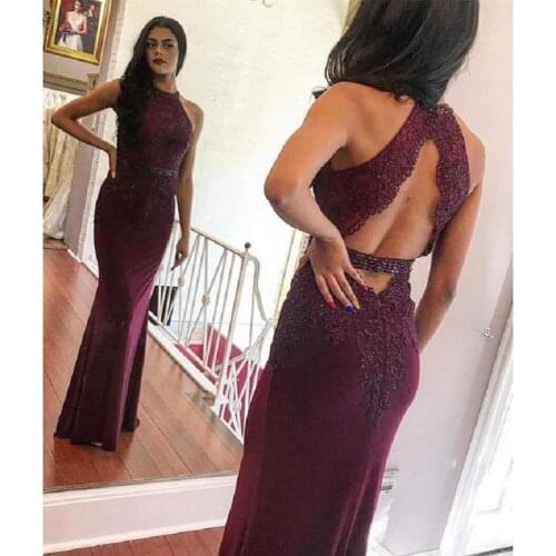 Burgundy Mermaid Evening Dresses Long 2021 vestido de festa longo Open Back Special Occasion Dress Custom Formal Prom Gowns