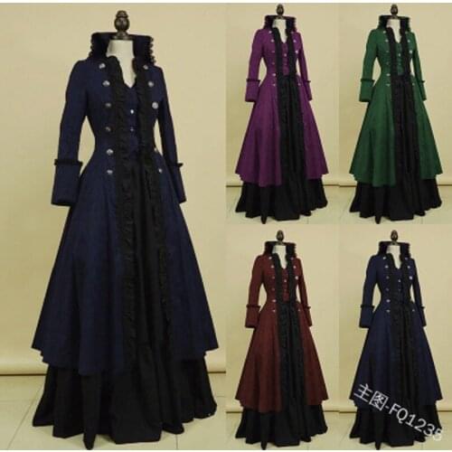 Renaissance Women Vintage Gothic Gown Robe Palace Princess Dress Medieval Cosplay Costume Queen Vintage Halloween Carnival Party