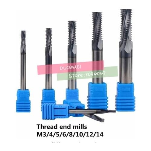 1PCS Carbide thread end mill 4F-M3 M4 M5 M6 M8 M10 M12 M14 M16*1.5 M8*1,thread mills,thread milling cutter with TIALN coating