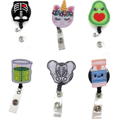 10 pcs/lot Free Shipping Mix Style Nurse Retractable Felt ID Badge Holder Reel