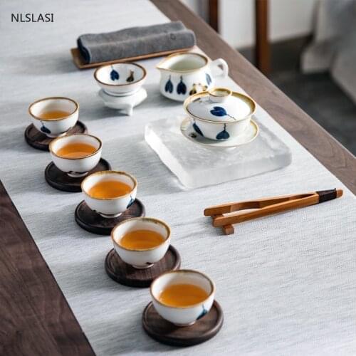 10 pcs/set Retro Ceramic Tea sets Exquisite porcelain Gaiwan filter Tea Bowl Handmade Teacups Household Teaware Drinkware