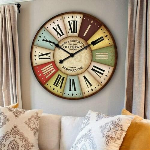12Inch Creative Vintage Wall Clock Mute Wooden Wall Clock Fashion Modern Quartz Wall Clock for Living Room Bedroom