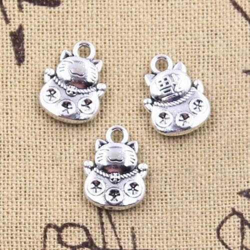20pcs Charms lucky cat 15x11mm Antique Silver Color Pendants DIY Crafts Making Findings Handmade Tibetan Jewelry