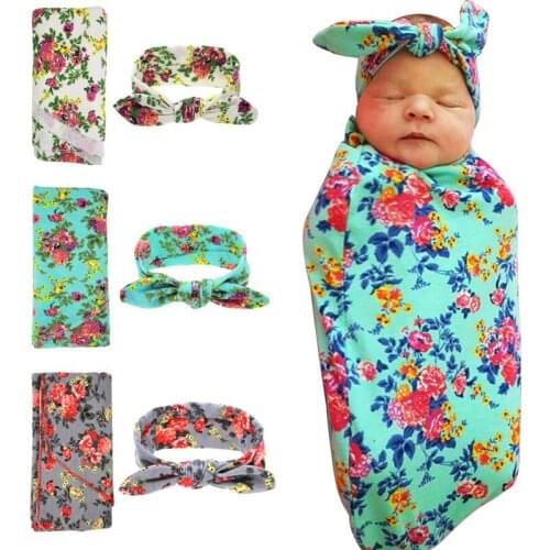 2018 Fashion Cotton Baby Receiving Blankets with Headband Printed Baby Blankets Newborn Baby Photography Blankets BT02