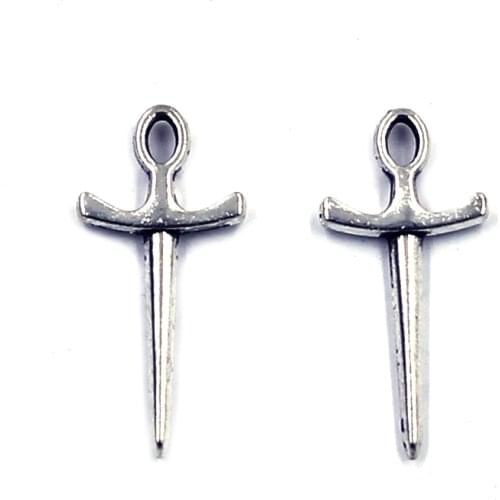 30Pcs Pendants Sword Fencing Sport Metal Antique Silver Tone Jewelry DIY Finding Charms 20x10mm