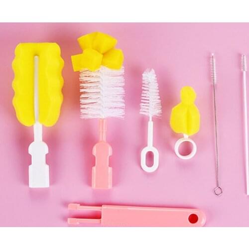6Pcs/Set Baby Milk Bottle Cup Brush High Density Sponge Kitchen Clean Tool Set Nipple Sponge Cleaner 360° Rotating Cleaning Tool