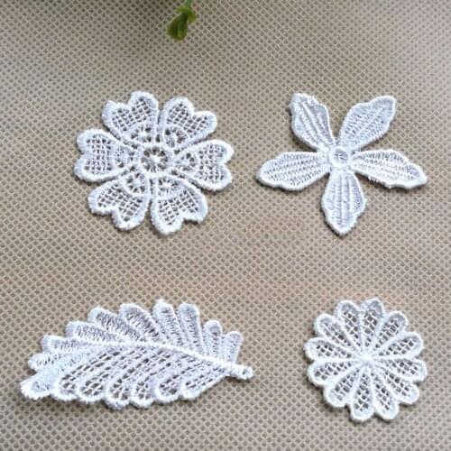 10pcs/lot White Lace Applique Polyester Trim Sew On Wedding Dress Garment Accessories DIY Bags Decoration -ZC