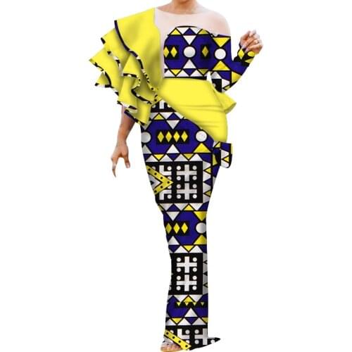 African Dresses for Women Dashiki Puffles Sleeve Plus Size Dresses Woman Party Night Bazin Sexy Elegant Party Dress WY6308