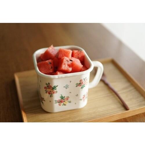 Japanese pastoral French flowers retro large enamel soup bowl fresh cup breakfast instant noodles water cup