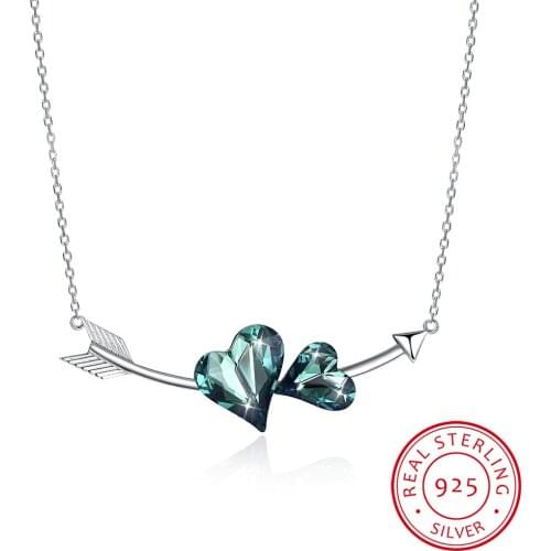 LEKANI Heart Arrow Crystal Necklaces Pendants For Women 925 Sterling Silver Double Chain Necklace Wedding Jewelry