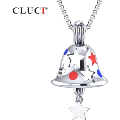 CLUCI Silver 925 Sterling Cage Pendant Christmas Bell Pearl Locket Charm Pendant Women Silver 925 Christmas Gift Jewelry SC344SB
