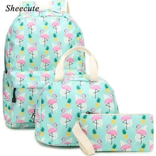 Kids Backpacks Fashion Pineapple Flamingo Print Backpack Three-piece Children School Bags for Teenagers Girls Bag Shoulder Bags