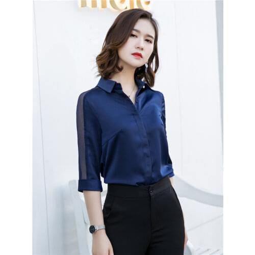 Dushicolorful Women Casual Half Sleeve Lace Blouse Black White OL Shirts Navy Blue Pink Hollow Tops High Quality Stain Plus Size