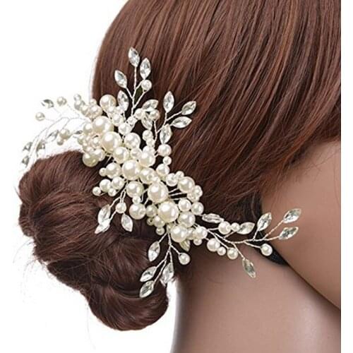 Wedding Clips Crystal Faux Pearl Bridal Crown Hair Comb Hair Accessories SANA889