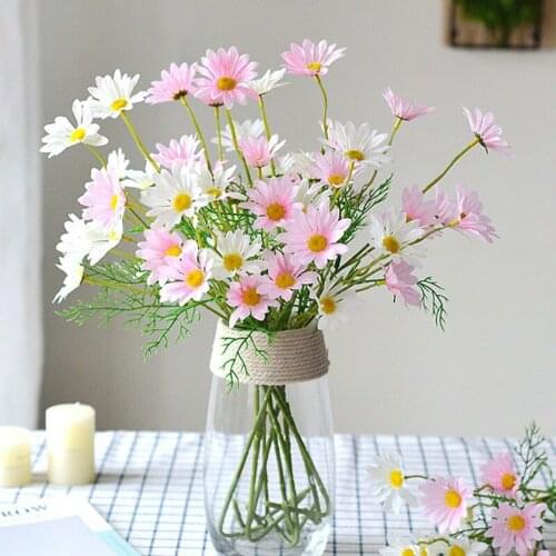 3pcs Artificial Flowers Plastic Fake Flower White Daisy Long Branch Orange Purple Garden Wedding Bridal Home Decoration