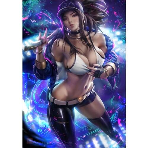KDA Akali Canvas Painting Custom League of Legends Game Rapper Girl Wall Art Posters and Prints Pictures for Bedroom Living Room