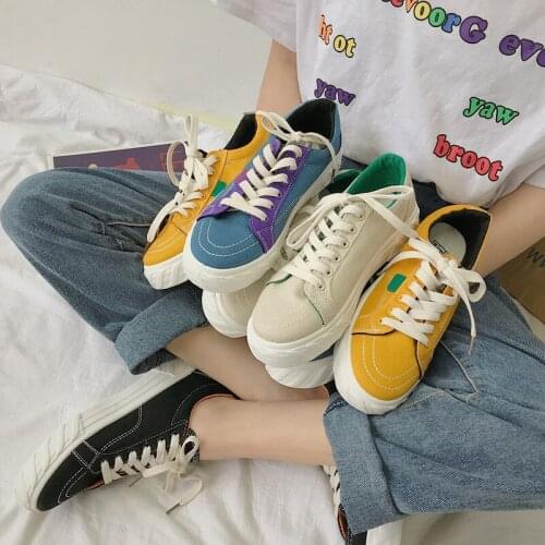 2019 Fashion New Casual Canvas Shoes Woman Vulcanized Shoes Yellow Black Sneakers Women Ladies Trainers Trampki Autum