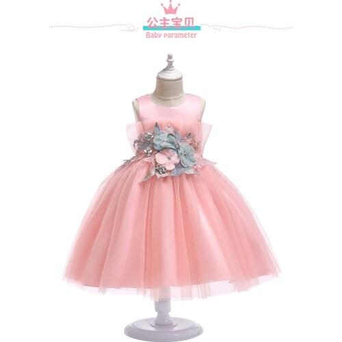 Summer Kid Princess Dress Lace Floral Decoration Dress For Girls Birthday Present Kids Ball Gown Party Dress Childrens Clothing