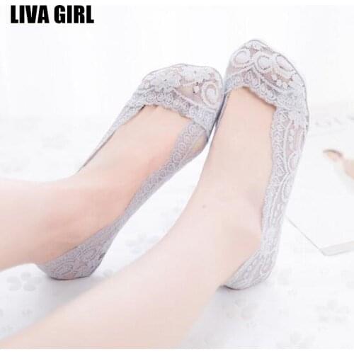 Liva Girl Elegant Hot Sale Womens 1Pair Lace Invisible Sock Slippers Antiskid Low Cut Socks For Women Accessory Summer Ladies