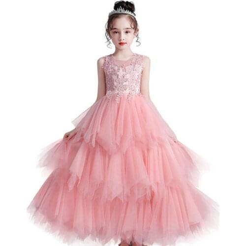 Layered Flower Girl Dress Kids formal party Fancy dress Birthday clothing Wedding costume Pageant dress for Children