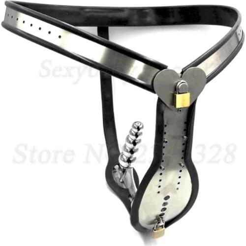 Stainless Steel Male Underwear Chastity Device With Anal Beads Catheter,Chastity Lock,Butt Plug,Cock Cage,BDSM Sex Toys For Man