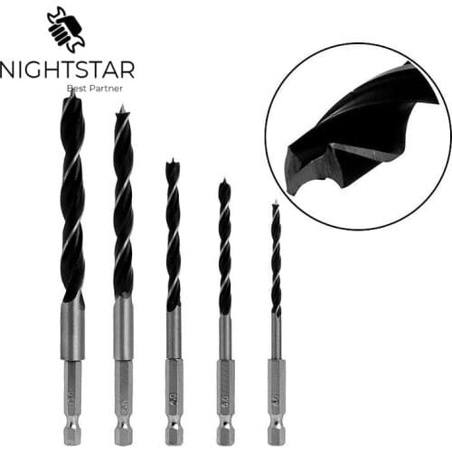 Binoax 5pcs Drill Bit Set 4 5 6 8 10mm Quick Change Metal Tools 1/4" Hex Shank Wood HCS Power Woodworking Wood Drill Bit