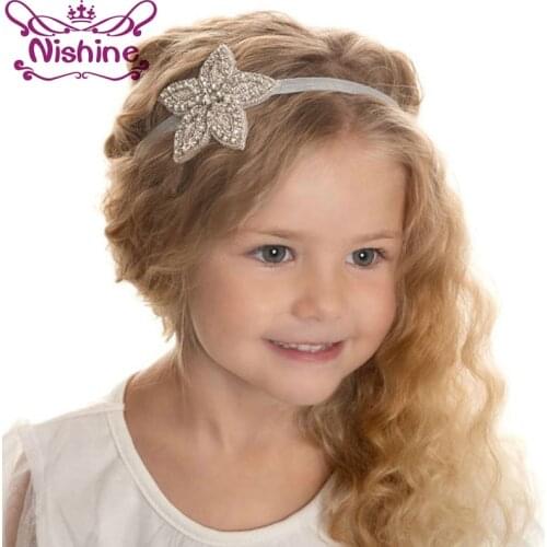 Nishine Children Baby Girls Rhinestone Flower Star Headband Kids Girls Wedding Party Hair Accessories Princess Headwear
