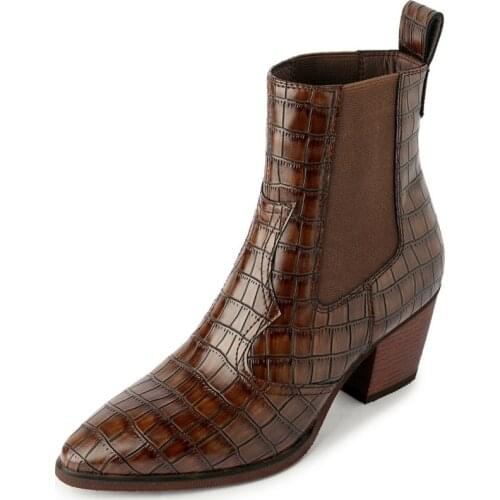 2021 New Women Ankle Boots genuine leather Autumn Winter Mature Office Lady boots Casual High Heels elastic band Shoes Woman