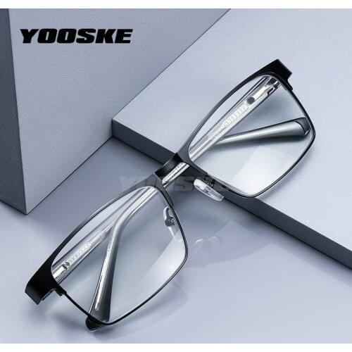 YOOSKE Reading Glasses Men Stainless Steel Optical lenses Retro Business Hyperopia Prescription Eyeglasses +1.0 1.5 2.0 2.5 3.0