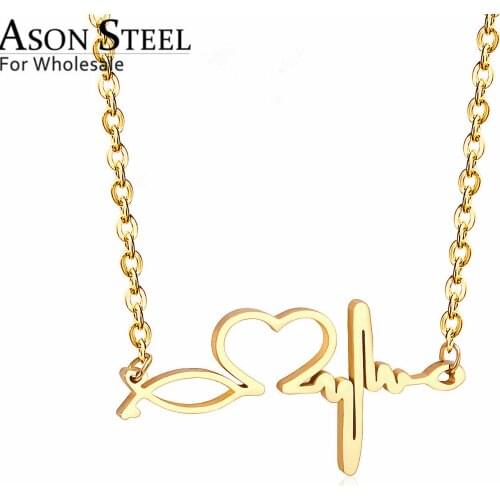 ASONSTEEL Gold/Silver Color Stainless Steel Necklace for Lover Fashion Love Heartbeat Necklaces Valentines Day Gift Jewelry