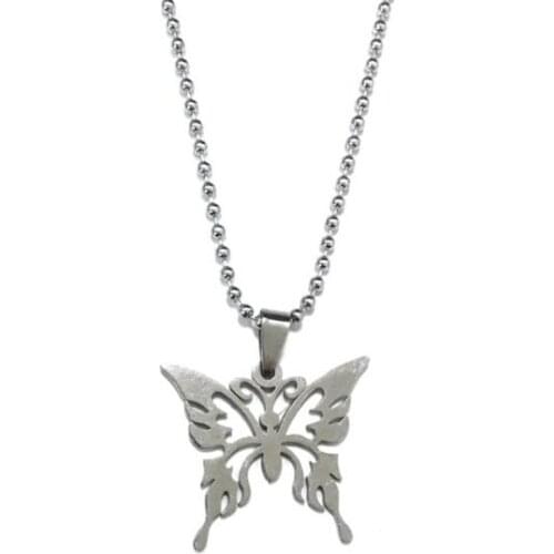 Punk Rock Sweet Butterfly Stainless Steel Pendant Necklace Streetwear Ball Chain Polishing Chain Fashion Necklace Unisex