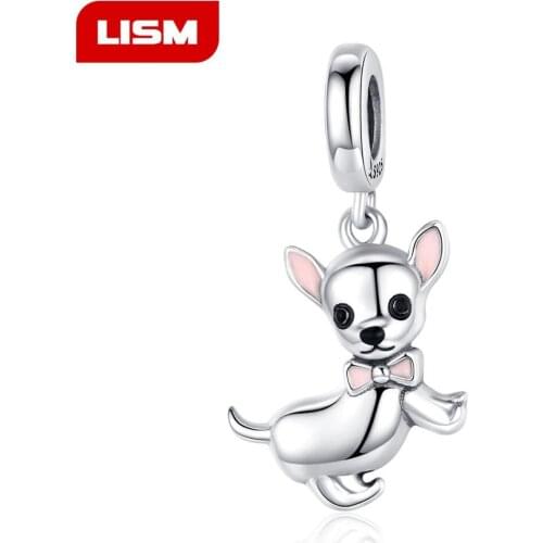 Authentic 925 Sterling Silver Chihuahua Dog Charm Fit Original Bracelet DIY Beads Necklace Pendant Jewelry Making