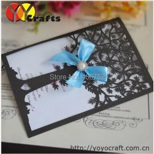Laser cut tree invitation cards,bridal party invitation cards +envelope+insert card with priting service