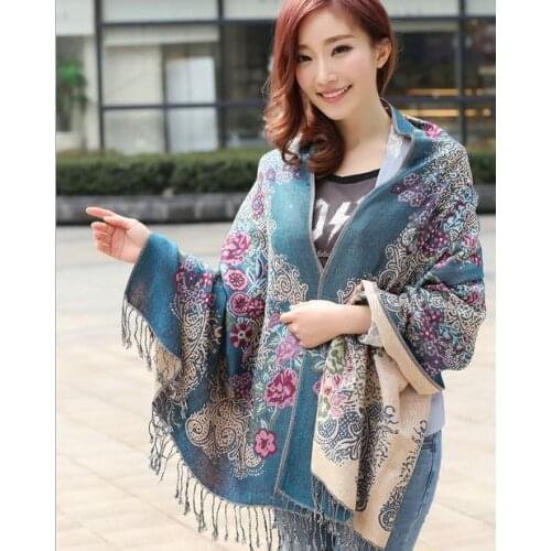 Luxury Brand for Woman Print Scarf Chinese Ethnic Style Flower Pattern Tassel Winter Warm And Soft Long Blanket Scarf Shawl