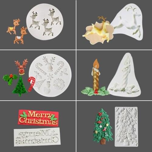 Christmas Tree Elk Fondant Cake Mold Scented Candle Christmas Silicone Mold Soap Cake Decorative Tools DIY Baking Accessories