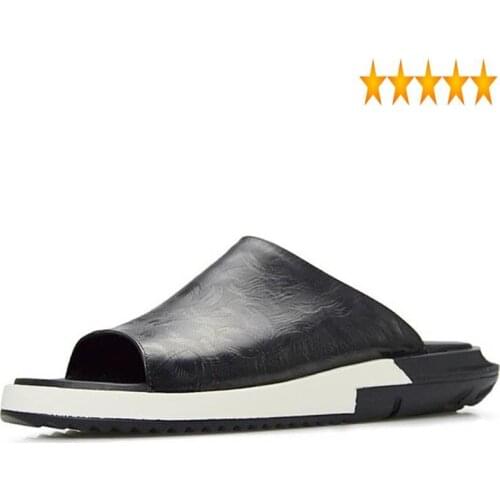 Mens High Fashion Quality Brand Sandals Slip On Genuine Leather Cow Flat Casual Shoes Male Big Size Slippers Beach Flip-flops