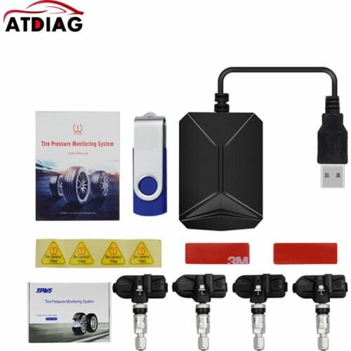 New TPMS for Android CAR DVD Car Tire Pressure Monitoring System USB Tire Sensors Alarm Monitoring System 4pcs/kit