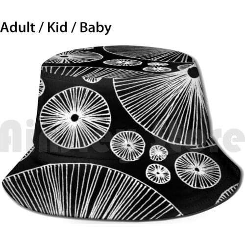 Reverse Under The Mushroom Circle Graphic Pattern Sun Hat Foldable UV Protection Flared Circle Pattern Geometric Black