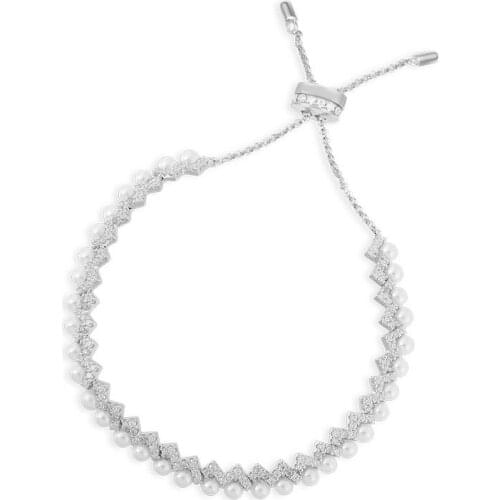 SOELLE Fashion Real 925 Sterling Silver Zigzag Wave Adjustable Bracelet with Pearls Cubic Zirconia Women Luxury Brand Jewelry