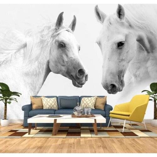 Modern white couple horse white horse wallpaper hotel living room dining room bedroom decoration mural custom size