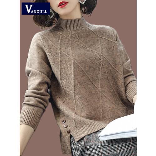 Vangull Half-Turtleneck Knitted Sweaters Women Long Sleeve Thick Soft Sweater Pullovers 2020 Winter New Solid Bottoming-shirt