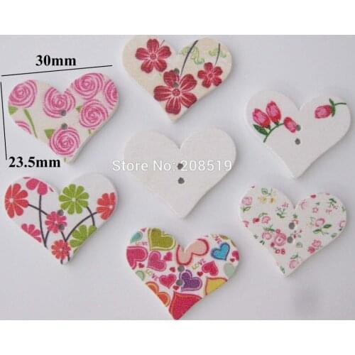 WBNSWG 23mm*30mm Heart shape white Buttons 100pcs/lot Mix random 2 holes sewing accessories