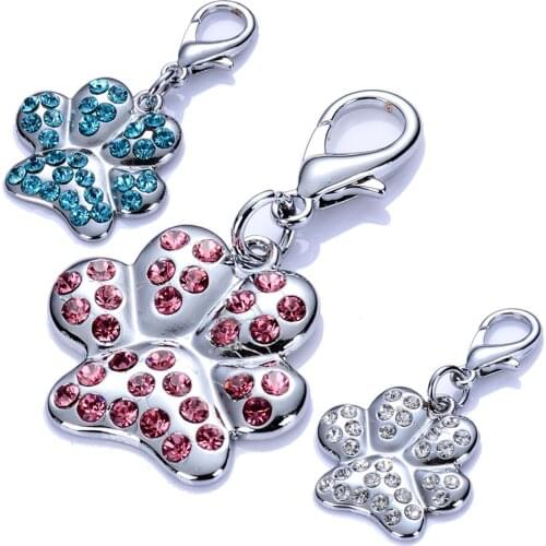 Lobster Clasp Paw Shaped Pendant Dog Collar Charms Rhinestones Pet Necklace Jewelry Dog Accessories Puppy Pet Supplies