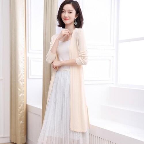 Ice silk women knitwear new Korean long sweater cardigan thin coat summer air conditioning sweater shawl SR-K1060